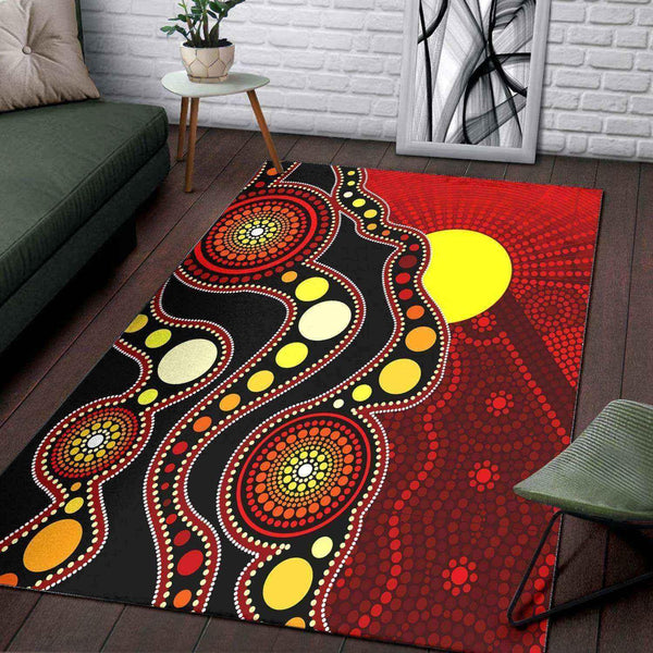 Aussie Dreamtime Aussie Dreamtime Authentic Aboriginal Area Rug - Indigenous Sun - View 1