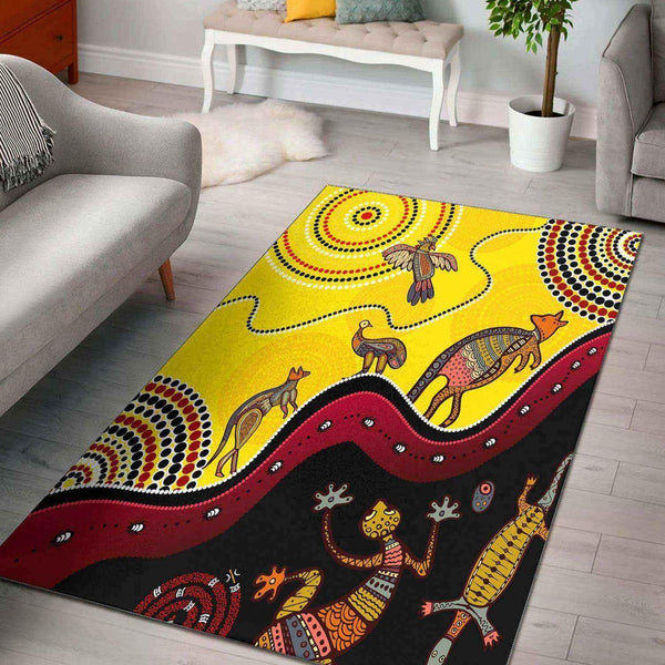 Aussie Dreamtime Aussie Dreamtime Aboriginal Art Area Rug - Vibrant Design - View 1