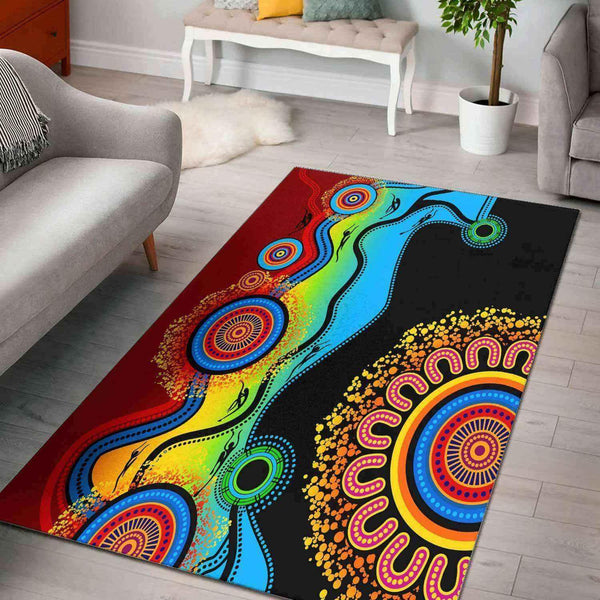 Aussie Dreamtime Australia Dreamtime Area Rug - Indigenous Circle Patterns Blue Dream - View 1