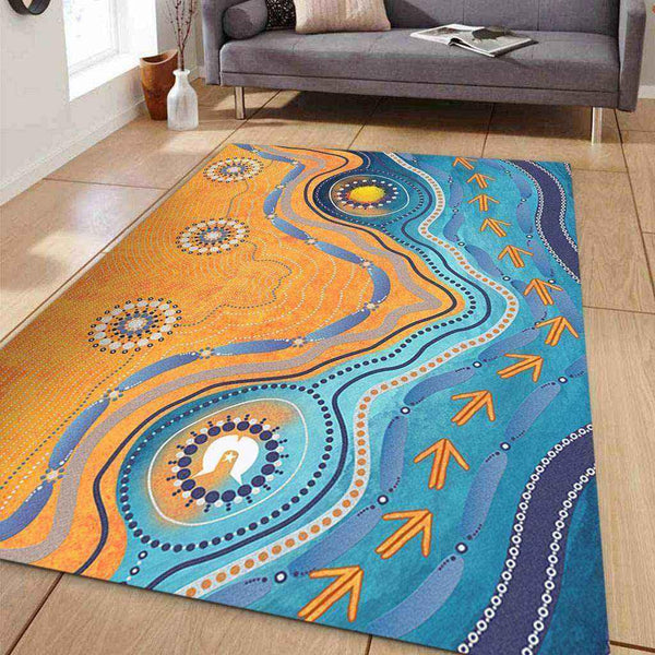 Aussie Dreamtime Australia Aboriginal Area Rug by Aussie Dreamtime - Indigenous Beach Dot Painting Art - View 1