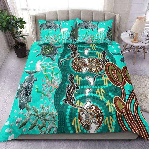Aussie Dreamtime Australia Bedding Set - Aboriginal Inspired Sea and Life - View 1