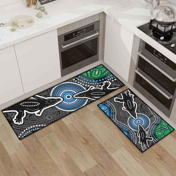 Aussie Dreamtime Australia Kitchen Area Rug Set - Crocodiles Dot Art Connection Concept - View 1