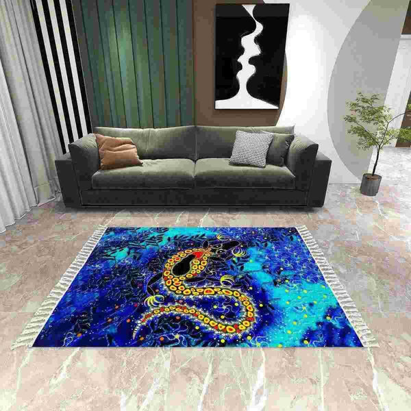 Aussie Dreamtime Australia Aboriginal Area Rug with Tassels - Dreamtime Crocodile Artwork - View 1
