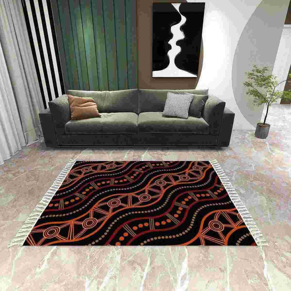 Aussie Dreamtime Australia Aboriginal Area Rug with Tassels - Aboriginal River Concept - View 1