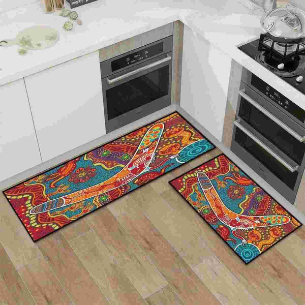 Aussie Dreamtime Australia Kitchen Area Rug Set - Indigenous Boomerang Dot Art Painting - View 1