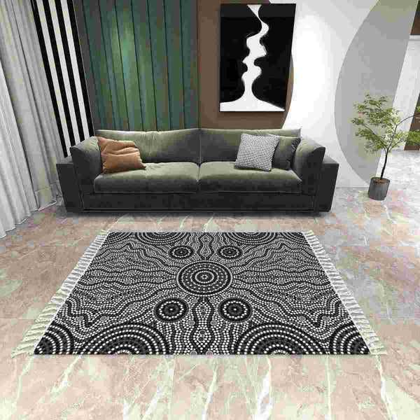 Aussie Dreamtime Australia Aboriginal Area Rug with Tassels - Aboriginal style of dot painting concept - View 1