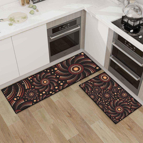 Aussie Dreamtime Australia Kitchen Area Rug Set - Aboriginal Pinwheel Concept - View 1
