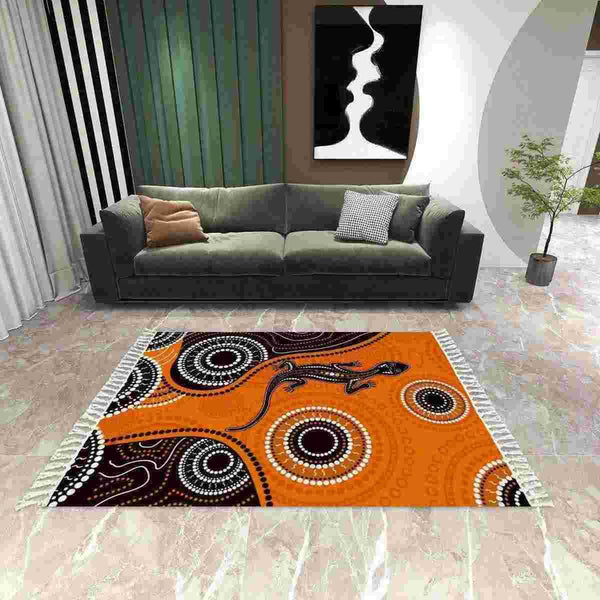Aussie Dreamtime Australia Aboriginal Area Rug with Tassels - Lizard in Aboriginal style - View 1