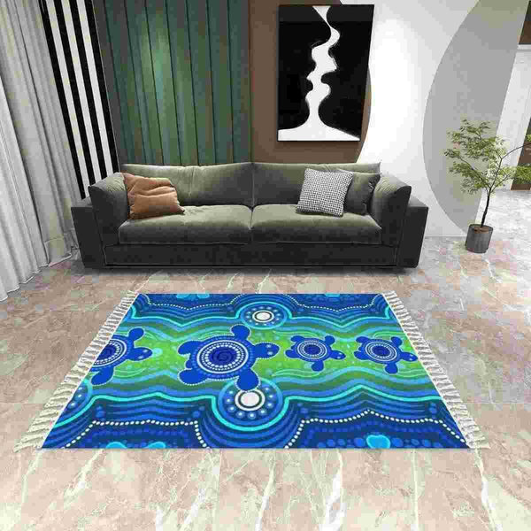 Aussie Dreamtime Australia Aboriginal Area Rug with Tassels - Aboriginal Turtle Family - View 1