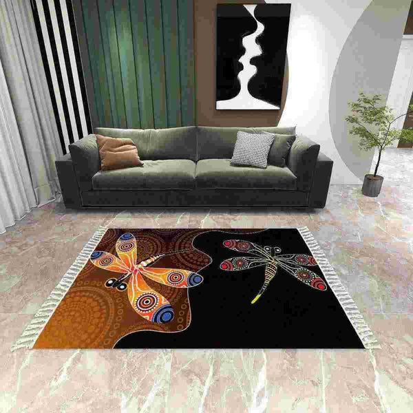 Aussie Dreamtime Australia Aboriginal Area Rug with Tassels - Dragonflies Aboriginal dot art painting - View 1