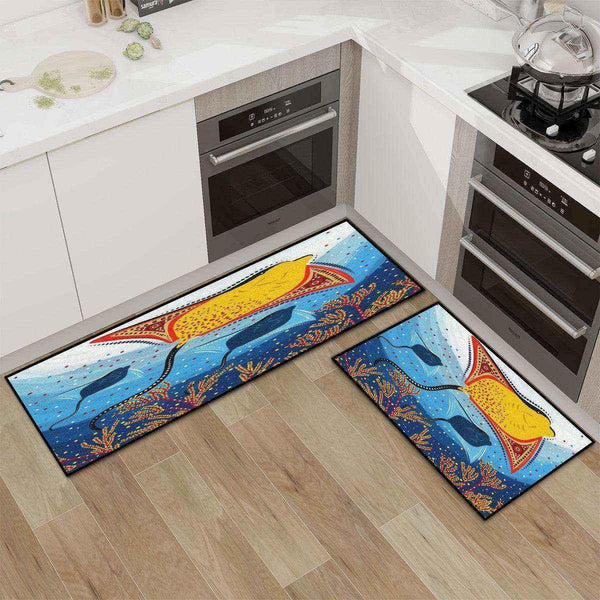 Aussie Dreamtime Australia Kitchen Area Rug Set - Stingray Aboriginal art - View 1