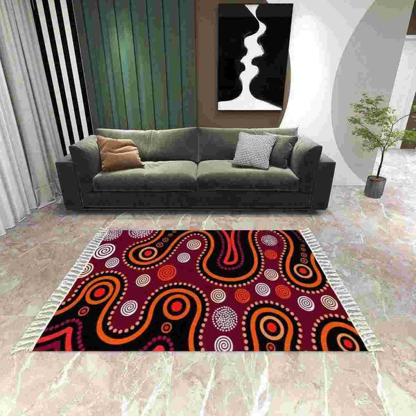 Aussie Dreamtime Australia Aboriginal Area Rug with Tassels - Aboriginal style of dot background - View 1