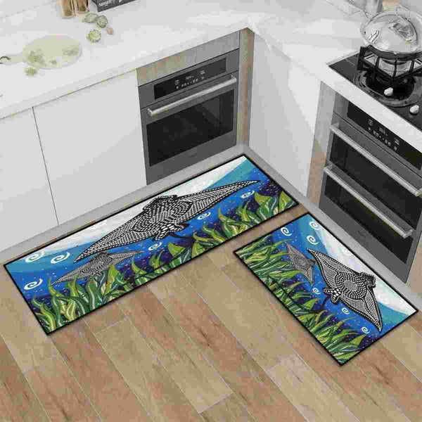 Aussie Dreamtime Australia Kitchen Area Rug Set - Aboriginal style of Stingray art - View 1