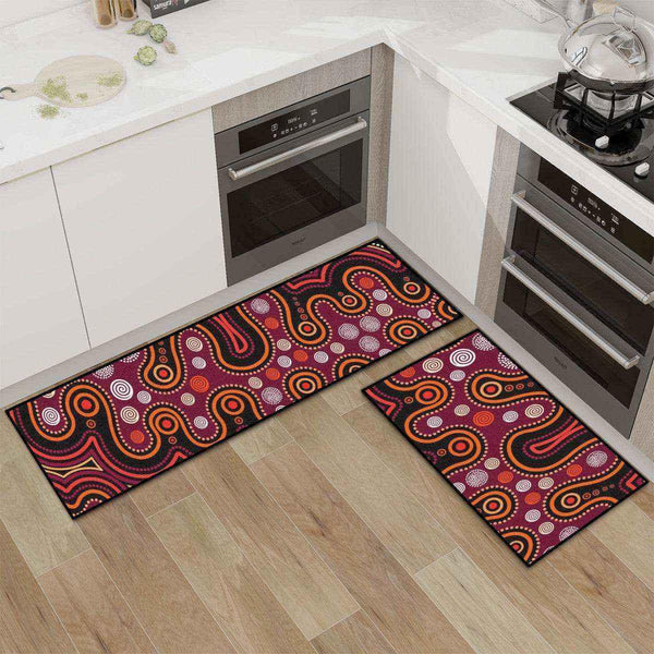 Aussie Dreamtime Australia Kitchen Area Rug Set - Aboriginal style of dot background - View 1