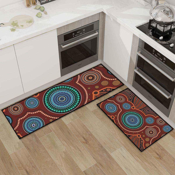 Aussie Dreamtime Australia Kitchen Area Rug Set - Dot Art Painting Concept - View 1