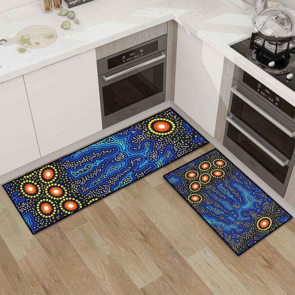Aussie Dreamtime Australia Kitchen Area Rug Set - Aboriginal Dot Art Night-Sky Dreaming - View 1