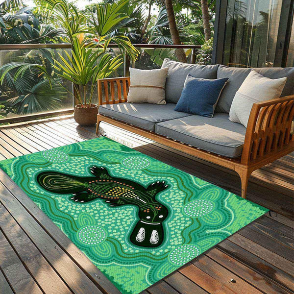 Aussie Dreamtime Australia Outdoor Plastic Straw Rug - Platypus Dreaming - View 1