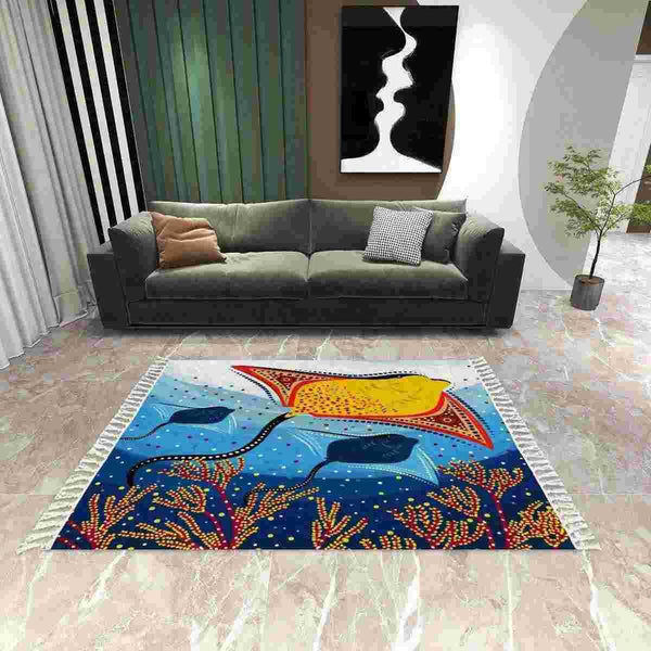 Aussie Dreamtime Australia Aboriginal Area Rug with Tassels - Stingray Aboriginal art - View 1