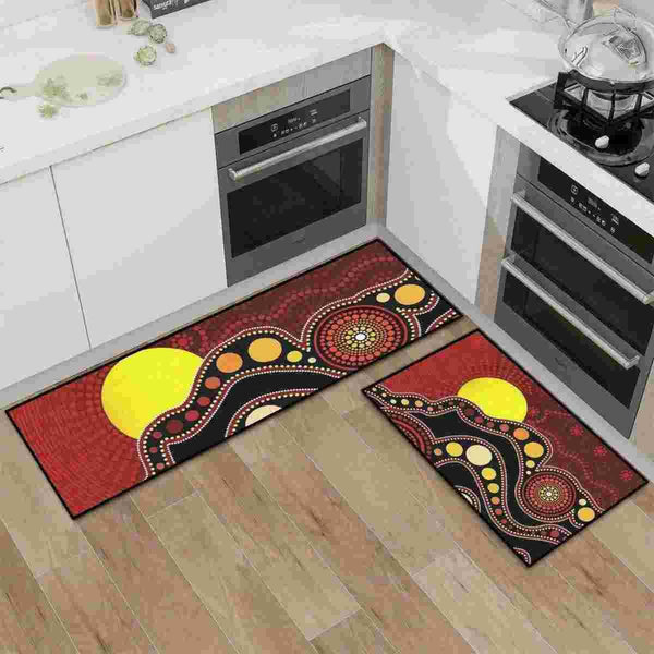 Aussie Dreamtime Australia Kitchen Area Rug Set - Indigenous Sun Circle Dot Painting Art - View 1