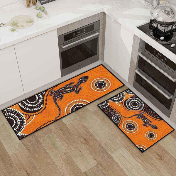 Aussie Dreamtime Australia Kitchen Area Rug Set - Lizard in Aboriginal style - View 1