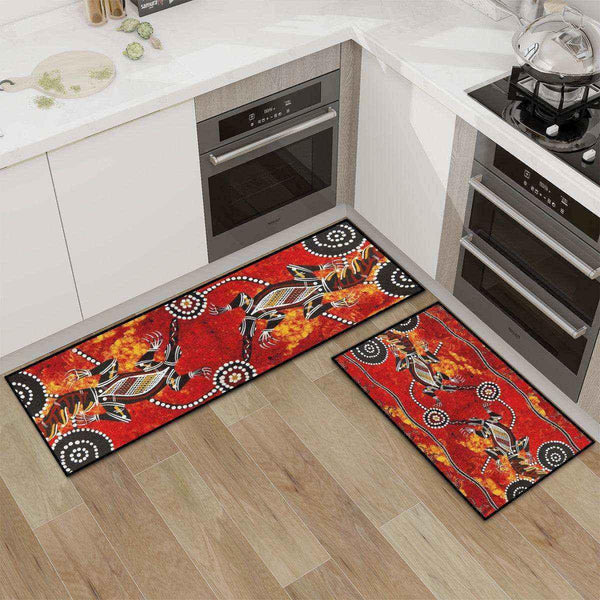 Aussie Dreamtime Australia Kitchen Area Rug Set - Aboriginal Dot Art Crocodiles - View 1