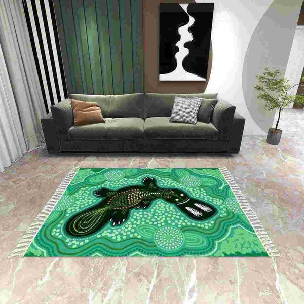 Aussie Dreamtime Australia Aboriginal Area Rug with Tassels - Aboriginal Platypus Dreaming - View 1