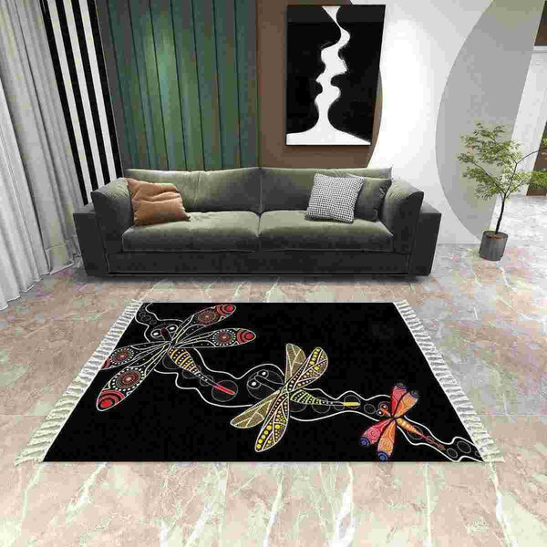 Aussie Dreamtime Australia Aboriginal Area Rug with Tassels - Dreaming Dragonflies Dot Art Painting - View 1