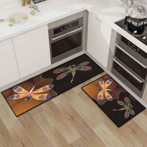 Aussie Dreamtime Australia Kitchen Area Rug Set - Dragonflies Aboriginal dot art painting - View 1