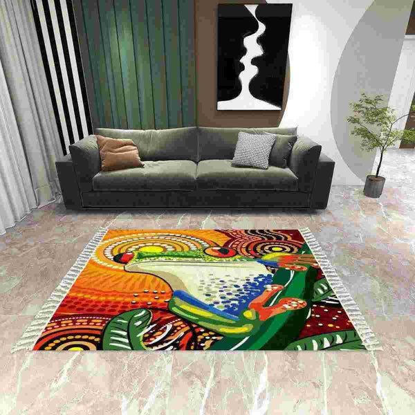 Aussie Dreamtime Australia Aboriginal Area Rug with Tassels - Indigenous Frog Dot Art Painting - View 1