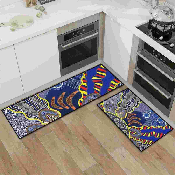 Aussie Dreamtime Australia Kitchen Area Rug Set - Beautiful Dot Art Concept With Boomerangs - View 1