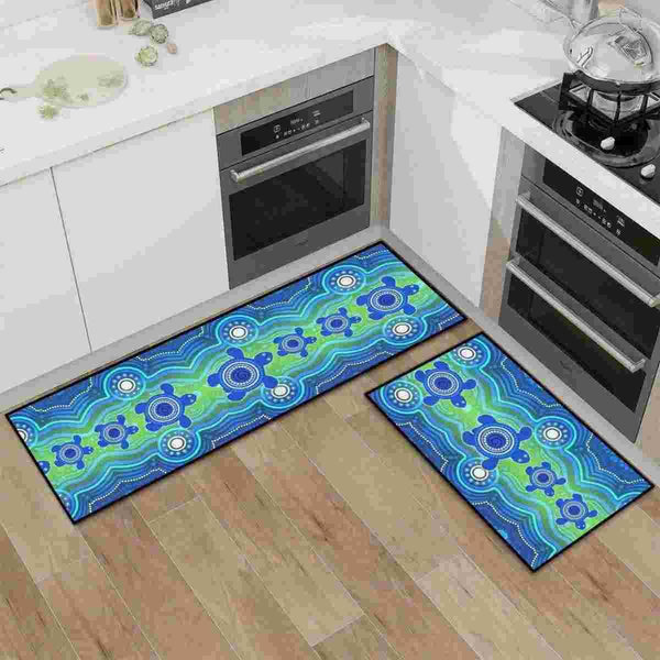 Aussie Dreamtime Australia Kitchen Area Rug Set - Aboriginal Turtle Family Design - View 1