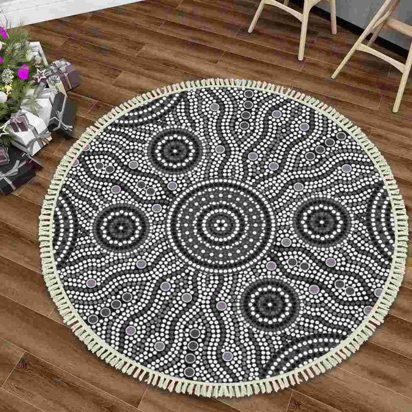 Aussie Dreamtime Australia Aboriginal Round Rug with Tassels - Aboriginal style of dot painting concept - View 1