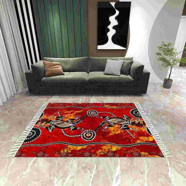 Aussie Dreamtime Australia Aboriginal Area Rug with Tassels - Aboriginal Dot Art Crocodiles - View 1