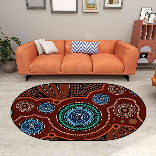 Aussie Dreamtime Australia Aboriginal Oval Area Rug - Indigenous Dot Art Painting Concept - View 1