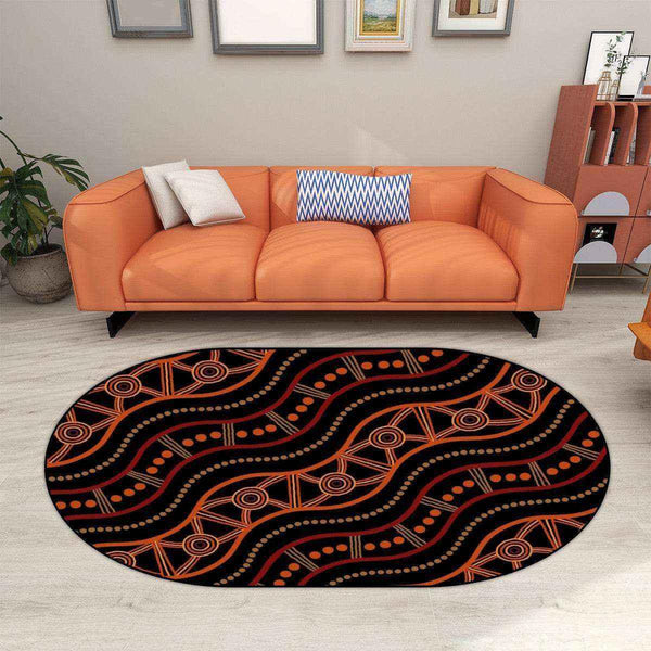Aussie Dreamtime Australia Aboriginal Oval Area Rug - Dot Art Painting River Concept - View 1