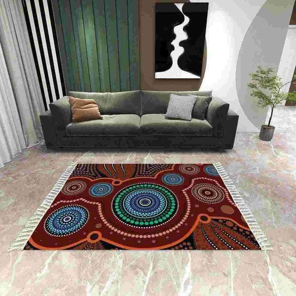 Aussie Dreamtime Australia Aboriginal Area Rug with Tassels - Aboriginal Dot Art Painting Concept - View 1