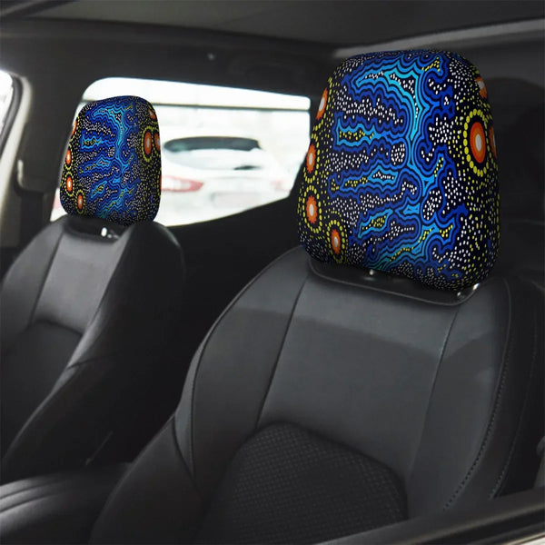 Aussie Dreamtime Aussie Dreamtime Car Headrest Covers – Aboriginal Inspired Blue Dreaming | Free Gift - View 1