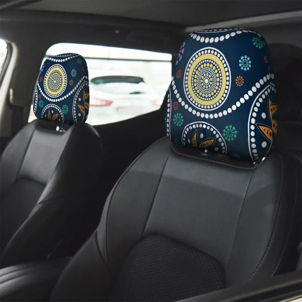 Aussie Dreamtime Aussie Dreamtime Car Headrest Covers – Aboriginal Dot Art Blue Floral Concept | Free Gift - View 1