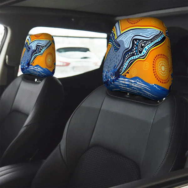 Aussie Dreamtime Aussie Dreamtime Car Headrest Covers – Humpback Whale Breaching in the Ocean | Free Gift - View 1