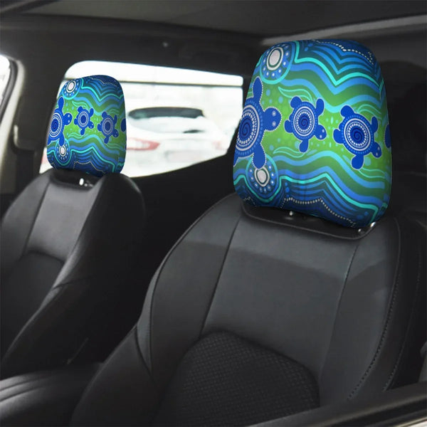 Aussie Dreamtime Aussie Dreamtime Car Headrest Covers – Aboriginal Turtle Family | Free Gift - View 1