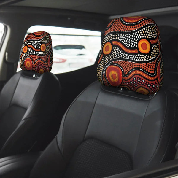 Aussie Dreamtime Aussie Dreamtime Car Headrest Covers – Dot Art Painting Of Connection Concept | Free Gift - View 1