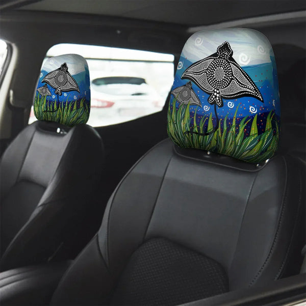 Aussie Dreamtime Aussie Dreamtime Car Headrest Covers – Aboriginal style of Stingray art | Free Gift - View 1