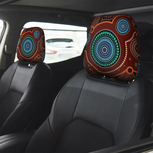 Aussie Dreamtime Aussie Dreamtime Car Headrest Covers – Dot Art Painting Concept | Universal Fit Vehicle Accessories - View 1