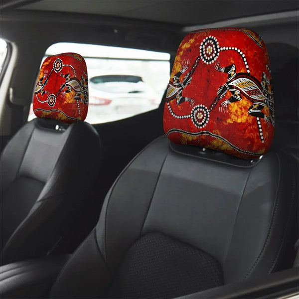 Aussie Dreamtime Aussie Dreamtime Car Headrest Covers – Aboriginal Dot Art Crocodiles | Free Gift - View 1