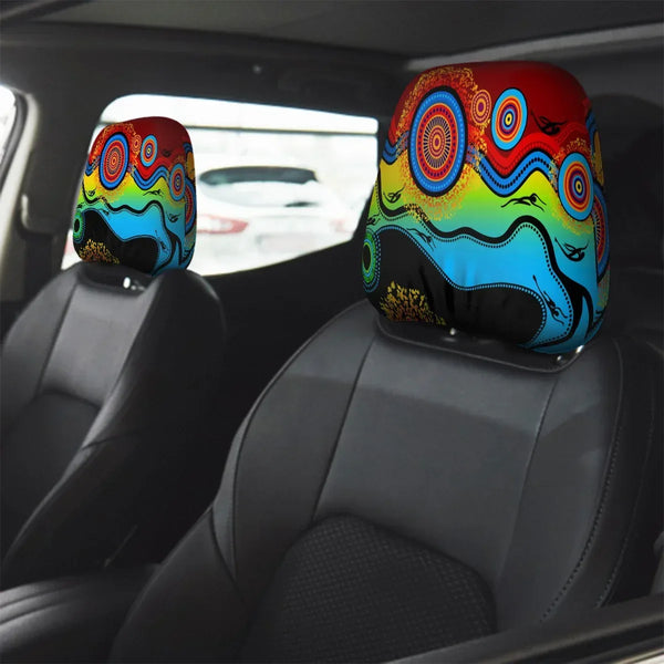 Aussie Dreamtime Aussie Dreamtime Car Headrest Covers – Indigenous Circle Patterns Blue Dream | Universal Fit Vehicle Accessories - View 1