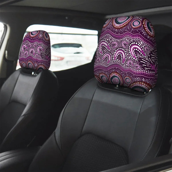 Aussie Dreamtime Aussie Dreamtime Car Headrest Covers – Purple Aboriginal dot art style painting | Free Gift - View 1