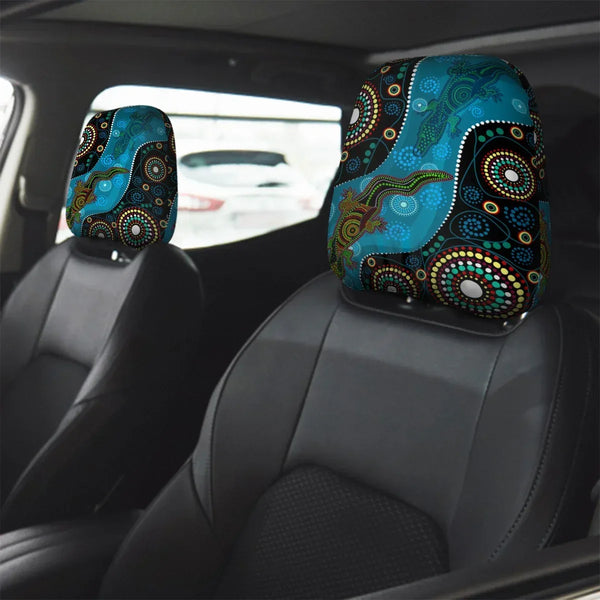 Aussie Dreamtime Aussie Dreamtime Car Headrest Covers – Aboriginal Dreamtime Crocodiles | Free Gift - View 1