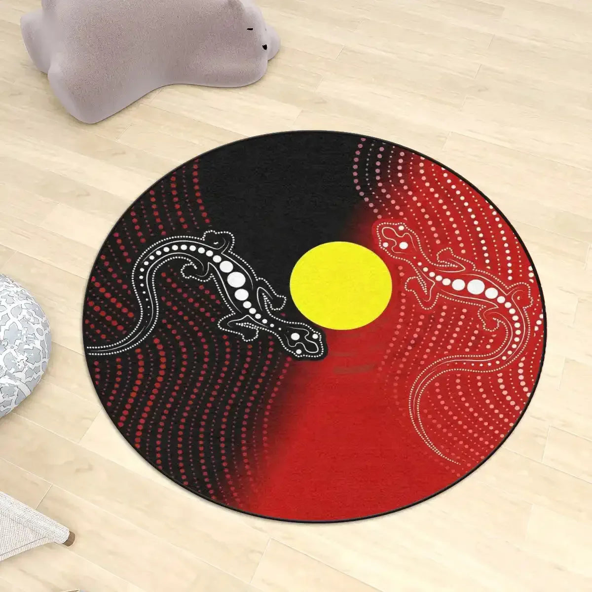 Australia Aboriginal Round Rug - Lizards with Indigenous Flag Dot ...