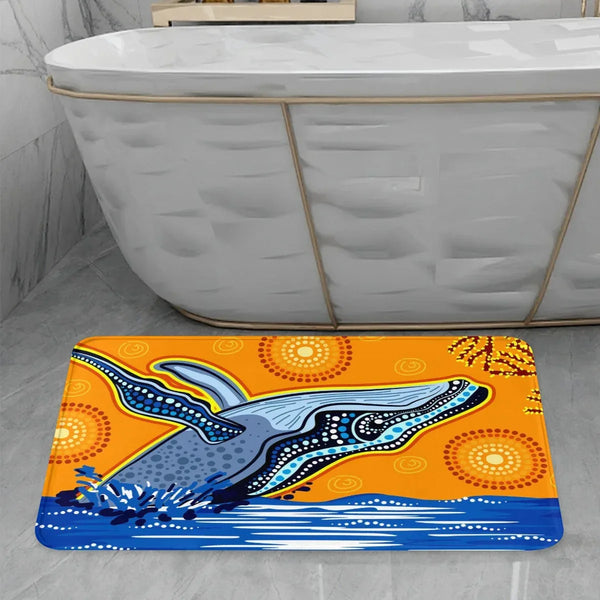 Aussie Dreamtime Aussie Dreamtime Flannel Mat - Humpback Whale Breaching in the Ocean - View 1