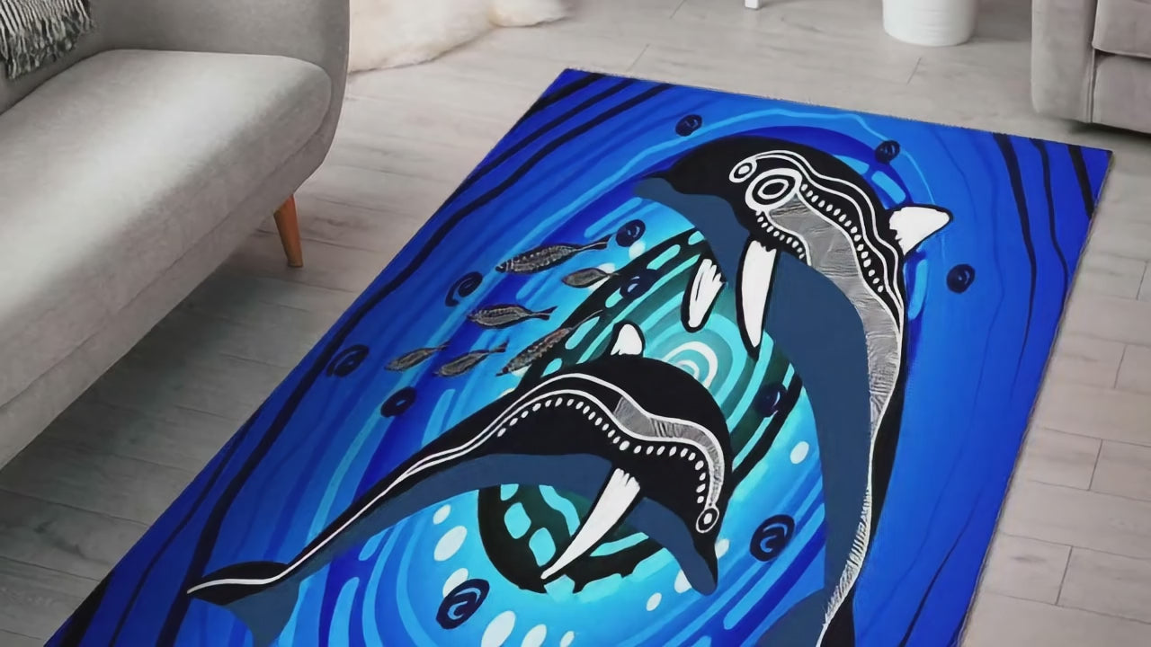 Australia Aboriginal Area Rug - Mother and baby Dolphin Aboriginal artwork